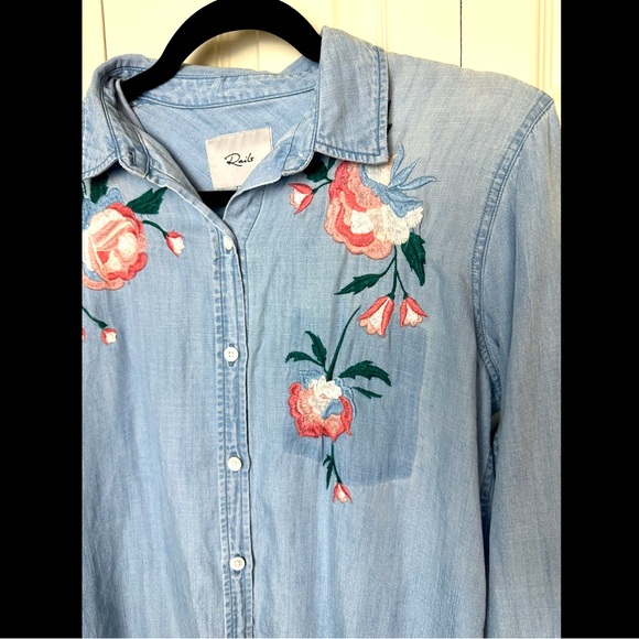 RAILS Chandler Vintage Wash Floral Embroidered Shirt Top Blouse Button Up Down - Picture 4 of 14